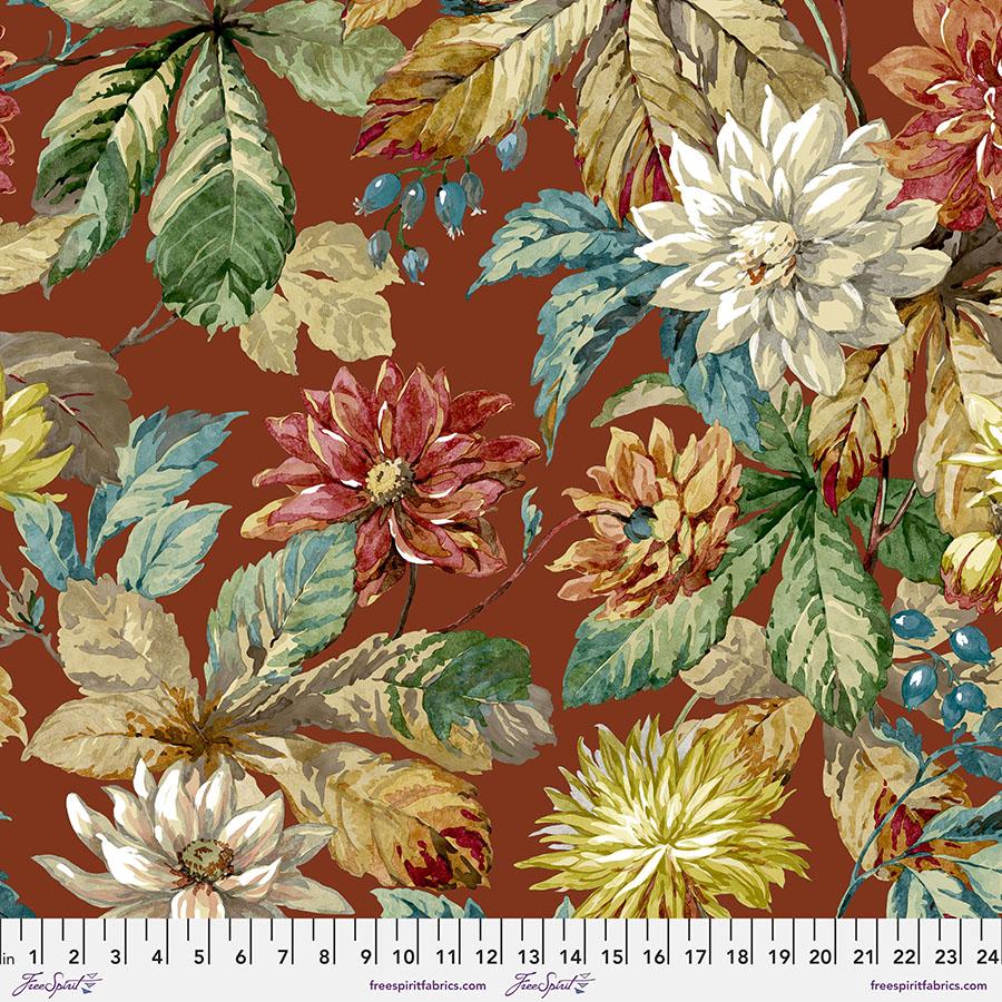 FreeSpirit Fabrics Woodland Blooms by Sanderson Dahlia & Rosehip PWSA029.Russet