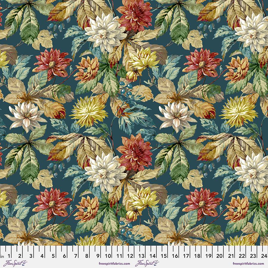 FreeSpirit Fabrics Woodland Blooms by Sanderson Small Dahlia & Rosehip PWSA030.Forest