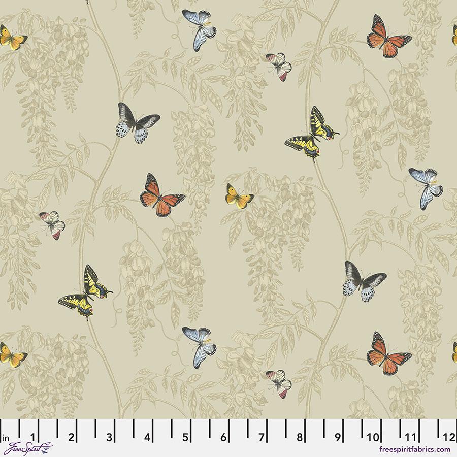 FreeSpirit Fabrics Woodland Blooms by Sanderson Wisteria & Butterfly PWSA031.Linen