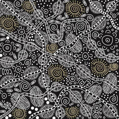 M & S Textiles Australia Bush Tucker by June Smith BTBL Black