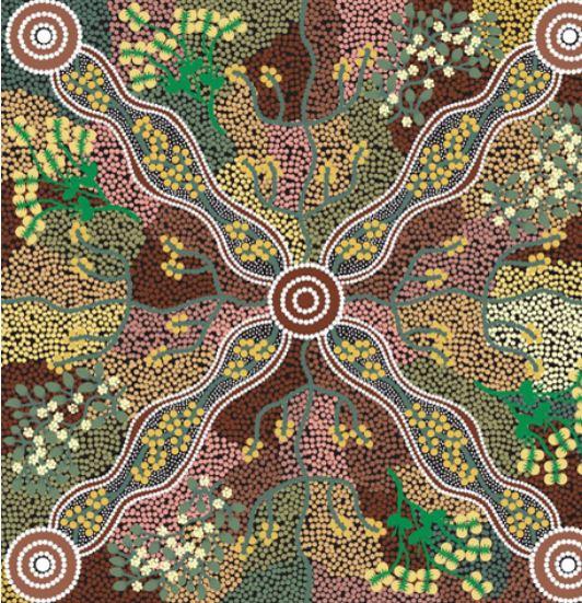 M & S Textiles Australia Yuendumu Bush Tomato Black by A.M. Napanangka YBTB