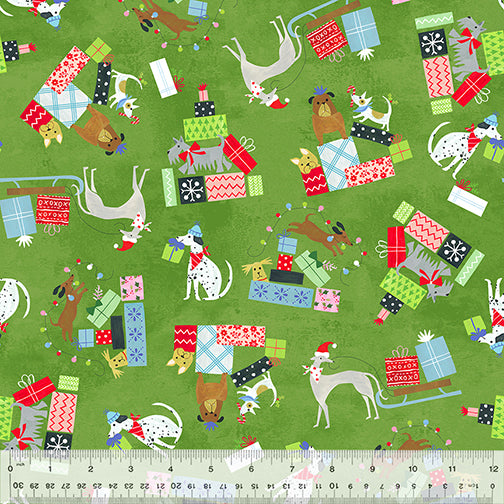 Windham Fabrics Happy Pawlidays by Jill McDonald Paws & Present 53550 4 Sapling