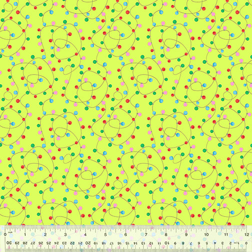 Windham Fabrics Happy Pawlidays by Jill McDonald Tangled Lights 53551 1 Chartreuse