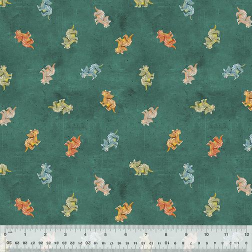 Windham Fabrics Age of the Dinosaurs Digital Print by Katherine Quinn Tiny Triceratops 53557D 3 Teal