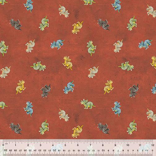 Windham Fabrics Age of the Dinosaurs Digital Print by Katherine Quinn Tiny Triceratops 53557D 4 Rust