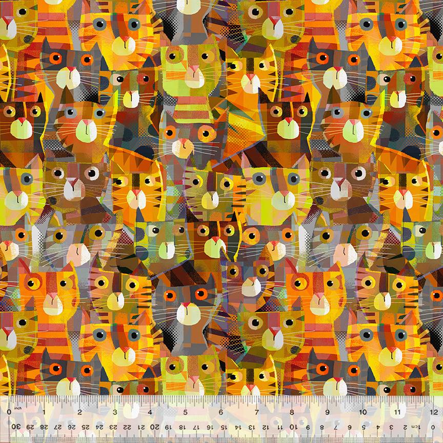 Windham Fabrics Catsville Digital Print by Gareth Lucas Clutter Cat 53483D-3 Tabby