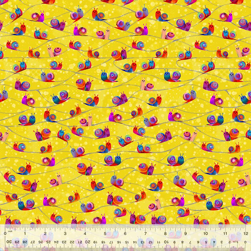 Windham Fabrics Catsville Digital Print by Gareth Lucas Snail Trail 53486D-7 Lemon