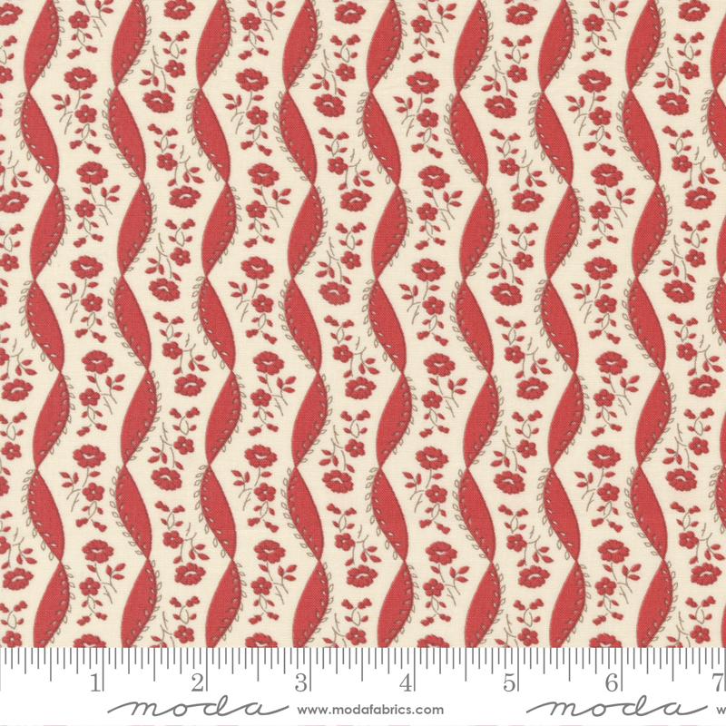 Moda Fabrics La Grande Soiree by French General Versaille Stripes 13926 20 Pearl Faded Red