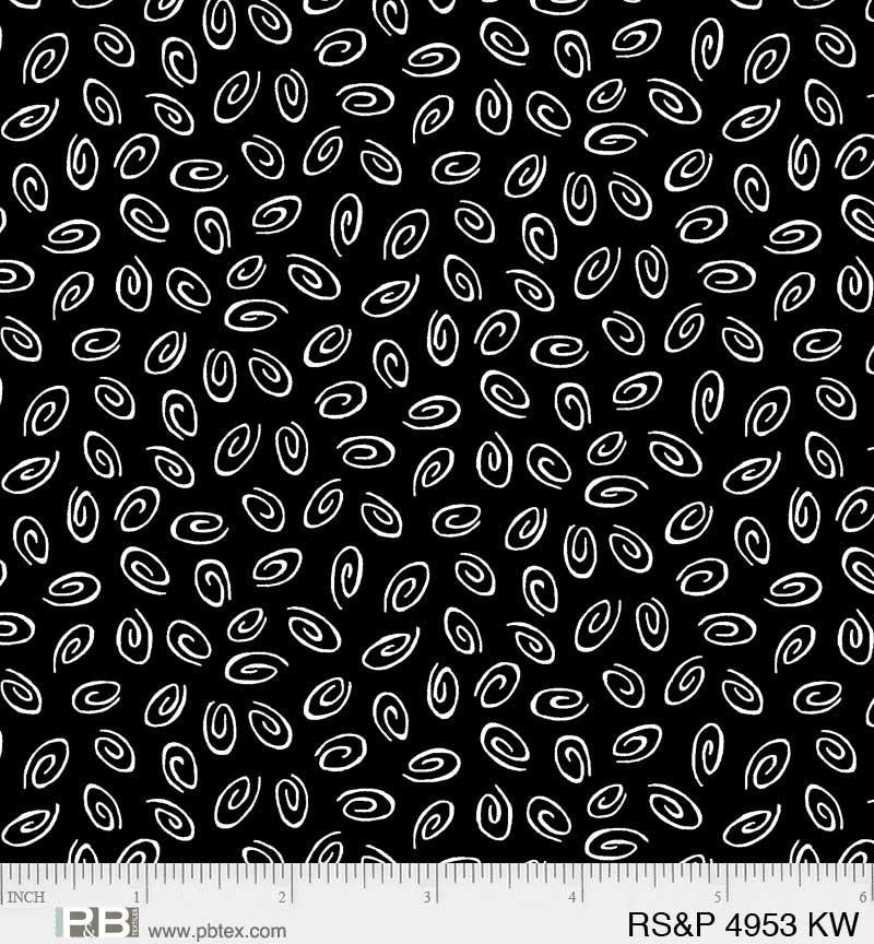 P&B Textiles Ramblings Salt & Pepper Tossed Swirls RSPE 4953 KW Black