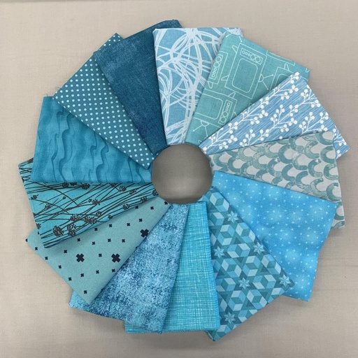 [149969] Quilt Basket Bakers Dozen- 13 Turquoise Fat Quarters