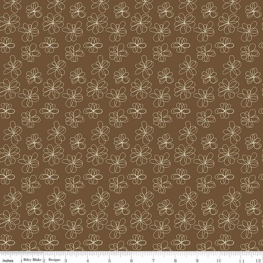 [165686] Riley Blake Designs Bumble & Bear by Sandy Gervais Stitched Flowers C12675 Brown