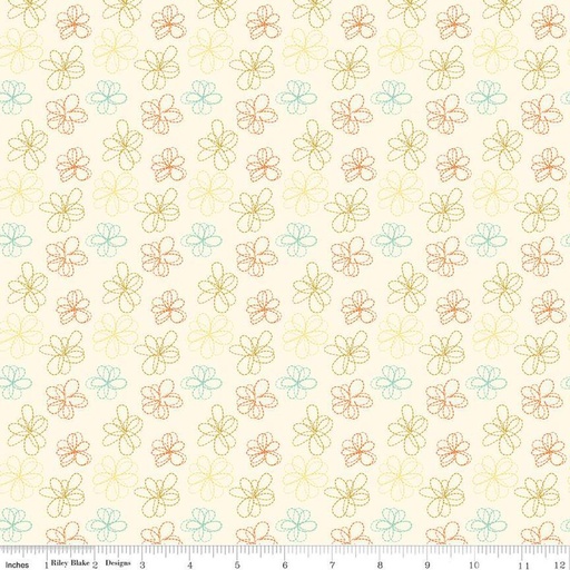 [165687] Riley Blake Designs Bumble & Bear by Sandy Gervais Stitched Flowers C12675 Cream