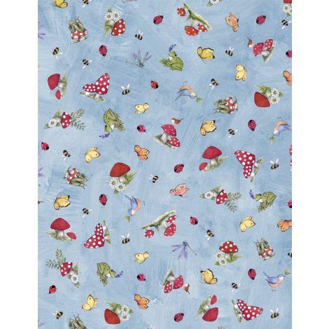 [166083] Wilmington Prints Gnome & Garden by Susan Winget Mushroom Toss 3023 39776 435 Blue