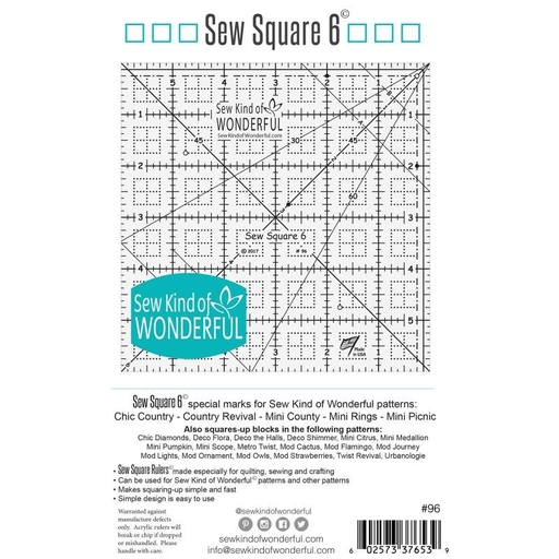 [155297] Sew Kind of Wonderful Sew Square 6" Ruler SKW96