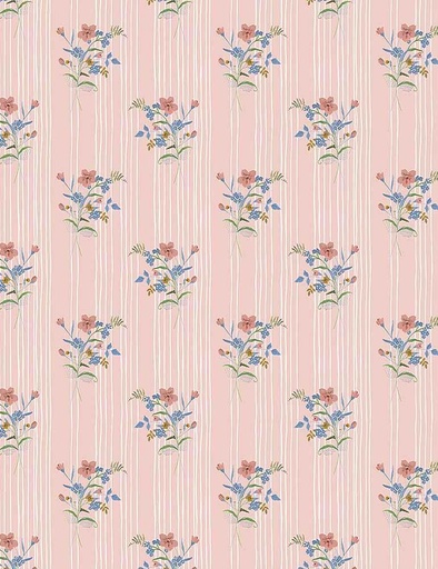 [162064] Timeless Treasures Rachel Digital Print by Rachel Grant Posies on Stripes CD1102 Pink