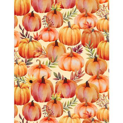 [167187] Wilmington Prints Autumn Light by Lola Molina Packed Pumpkins 3022 32105 187 Cream