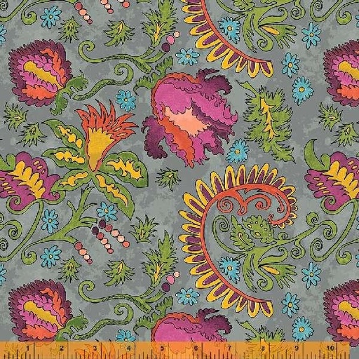 [166598] Windham Fabrics Yippie Yi Yo Ki Yay by Laura Heine Awesome Blossom 53235 6 Gray