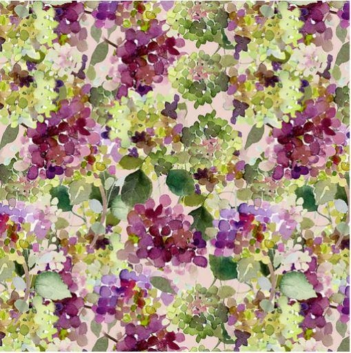 [165388] Clothworks My Happy Place Digital Print by Sue Zipkin Hydrangeas Y3623 47 Light Wine