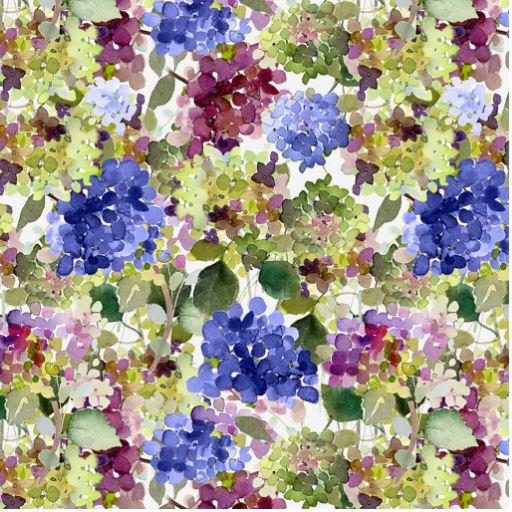 [165387] Clothworks My Happy Place Digital Print by Sue Zipkin Hydrangeas Y3623 55 Multi