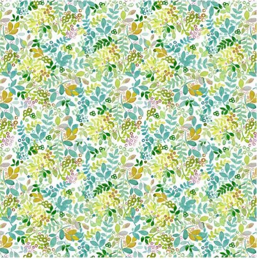 [165374] Clothworks My Happy Place Digital Print by Sue Zipkin Leaves & Buds Y3629 103 Light Teal