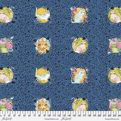 [165413] FreeSpirit Fabrics Here Kitty Kitty by Cori Dantini Kitty Kitty Meow Meow PWCD44.XBlue