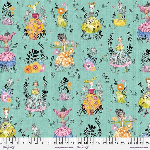 [165415] FreeSpirit Fabrics Here Kitty Kitty by Cori Dantini Large Cat Mom PWCD046.XAqua