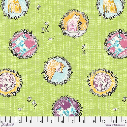 [165426] FreeSpirit Fabrics Here Kitty Kitty by Cori Dantini Peek-a-boo PWCD057.XGreen