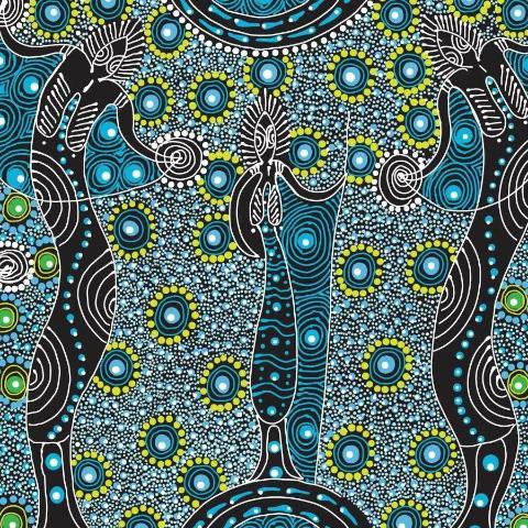 [157708] M & S Textiles Australia Dancing Spirit by Colleen Wallace DSBL Blue