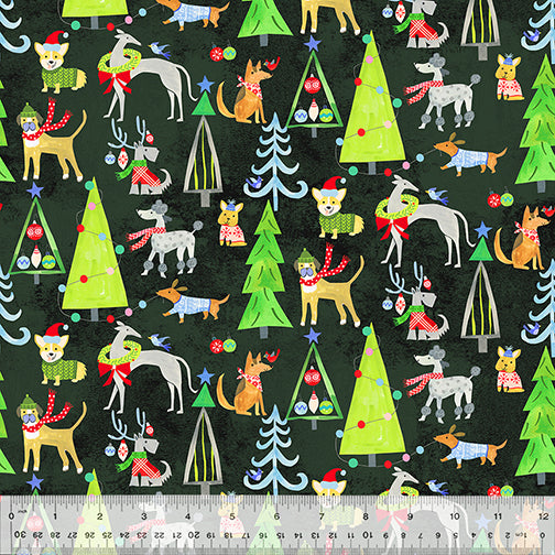 [167951] Windham Fabrics Happy Pawlidays by Jill McDonald Christmas Canines 53548 2 Soft Black