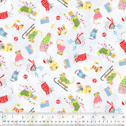 [167963] Windham Fabrics Happy Pawlidays by Jill McDonald Meowy Christmas 53549 3 White