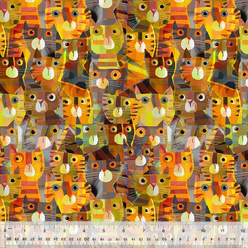 [166997] Windham Fabrics Catsville Digital Print by Gareth Lucas Clutter Cat 53483D-3 Tabby