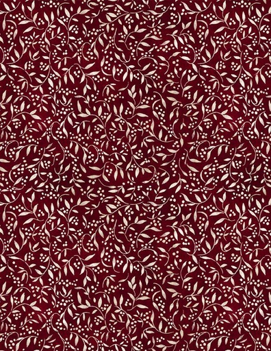 [166076] Wilmington Prints Proud Rooster by Susan Winget Leaf & Berries Toss 3023 39769 313 Burgundy