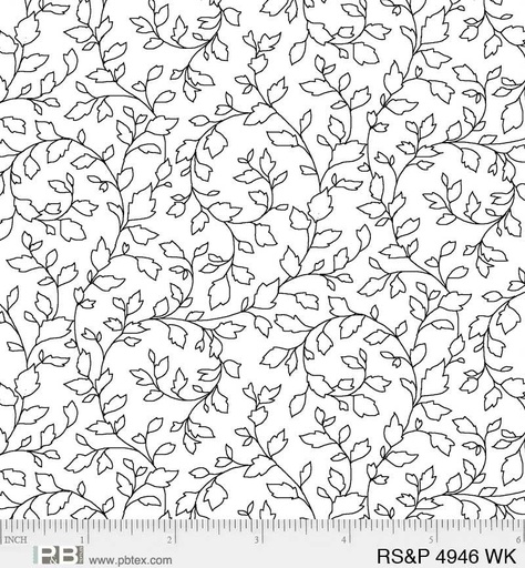 [166473] P&B Textiles Ramblings Salt & Pepper Leafy Vines RSPE 4946 WK White