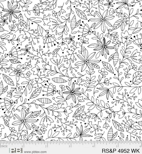 [166460] P&B Textiles Ramblings Salt & Pepper Packed Floral Vines RSPE 4952 WK White